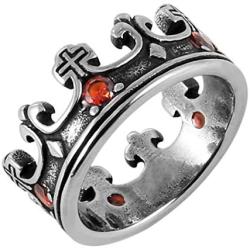 HZMAN Mens Vintage Biker Ruby Royal King Crown Ring Stainless Steel Silver Gold Cross Band