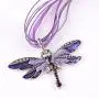 AKOAK Fashion Creative Bohemian Jewelry Ethnic Multi-layer Chain Colorful Enamel Dragonfly Pendant Necklace（Purple）