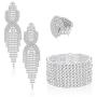 SAILIMUE Silver Rhinestone Crystal Bridal Jewelry Set Long Chandelier Tassel Dangle Earrings Sparkling Stretch Bracelet Bangle Ring Fringe Necklace Jewelry Set for Bridal Wedding Party