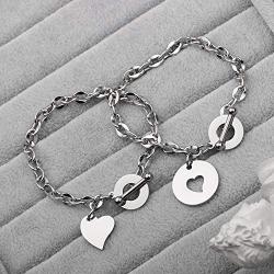 G-Ahora Mother and Daughter Matching Heart Bracelet Set for 2 3 4,Mothers Day Jewelry Gift for Mom from Daughter