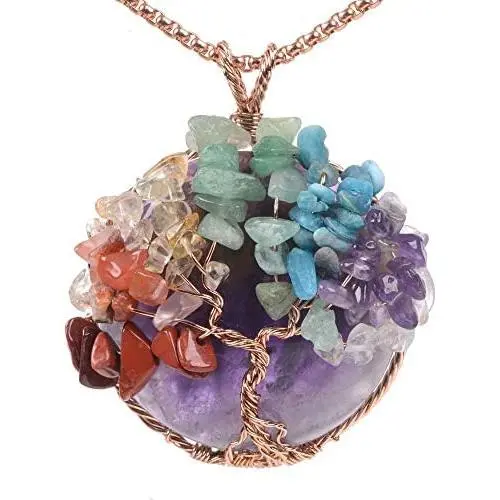JUST IN STONES Tree of Life Wire Wrapped Natural Gemstone Healing Crystal Round Pendant Necklace JUST IN STONES Tree of Life Wire Wrapped Natural Gemstone Healing Crystal Round Pendant Necklace