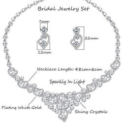 LOYALLOOK Silver-Tone Crystal Heart Bridal Bridesmaid Rhinestone Necklace Set Bracelet Dangle Earrings Wedding Prom Jewelry Sets