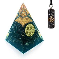 Orgone Pyramid Black Tourmaline Crystals Pendant - Raw Clear Quartz Crystals Point Protection Crystal Orgonite Pendant Magnetic Therapy Necklace - Tourmaline Crystal Pyramid for Protection Empath