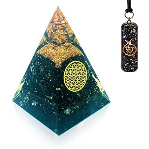 Orgone Pyramid Black Tourmaline Crystals Pendant - Raw Clear Quartz Crystals Point Protection Crystal Orgonite Pendant Magnetic Therapy Necklace - Tourmaline Crystal Pyramid for Protection Empath
