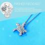 Sllaiss 18k White Gold Plated Sea Turtle Pendant Necklace Blue Crystal Birthstone Necklace Made with Swarovski Crystals saphire Cute Turtle Jewelry for Women for Anniversary Birthday