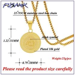 Fusamk Hip Hop Religious 18K Alloy Allah Medallion Tag Pendant Symbol Charm Necklace