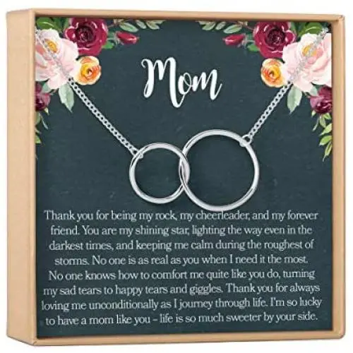 Mom Gift Necklace: Mother Daughter Jewelry, Thank You Mom, 2 Interlocking Circles (silver-plated-brass, NA) Mom Gift Necklace: Mother Daughter Jewelry, Thank You Mom, 2 Interlocking Circles (silver-plated-brass, NA)