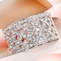 EVER FAITH Womens Austrian Crystal Elegant 2 Layers Hollow-Out Bridal Flower Leaf Stretch Bracelet
