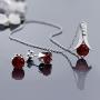 Gem Stone King 925 Sterling Silver Red Garnet Earring and Pendant Set For Women (2.25 Cttw, 6MM Each Garnet, With 18inches Silver Chain)