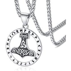 FaithHeart Norse Viking Runes Jewelry Thors Hammer/Nordic Compass/Odin/Raven Pendant Necklace for Men Women with Delicate Packaging