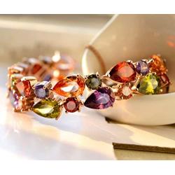 Hermosa Rose Gold Plated Multicolor Austria Crystal Elements Jewelry Set Necklace Earrings Bracelet and Ring