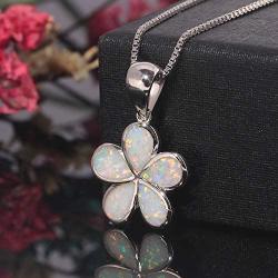 CiNily Opal Leaf/Flower Pendant Necklace for Women Silver Plated Jewelry Gift