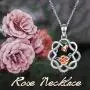 YFN Sterling Silver Celtic Knot Necklace Rose Flower Pendant Good Luck Irish Jewelry for Women Gifts (Rose Gold)