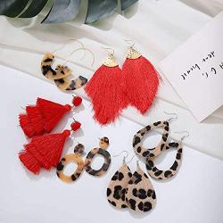 XIJIN 6 Pairs Tassel Earrings for Women Girls Bohemian Red Tassel Dangle Earrings Statement Acrylic Earrings Set