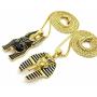 Shiny Jewelers USA Mens Ancient Egyptian Anubis Pharaoh Ankh Cross Hip Hop Pendant Box Chain Necklace Set