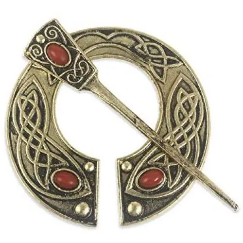Ailiessy Vintage Viking Brooches Pin Geometric Penannular Brooch Medieval Cloak Pin Red Gemstone Arrow Badges for Women Girls Shawl Scarf Pins
