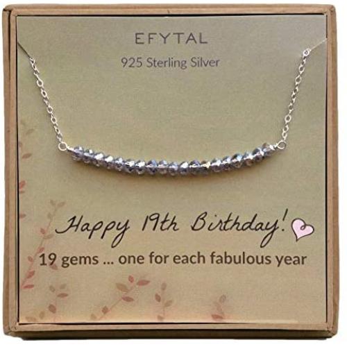 EFYTAL 19th Birthday Gifts for Women, Girls Sterling Silver Necklace For Her, 19 beads for 19 Year Old Girl, Jewelry Gift Idea