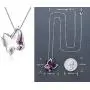 GEMMANCE Butterfly Crystal Necklace with Premium Birthstone, Silver-Tone, 18”+2” Chain