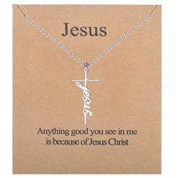 Jewenova Faith Cross Necklace Hope Loved Strength Pendant Necklace Religious Jewelry Gift for Women Dainty Y Pendant Chain Necklace with Meaning Card