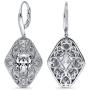BERRICLE Rhodium Plated Sterling Silver Cubic Zirconia CZ Art Deco Filigree Milgrain Fashion Necklace and Earrings Set