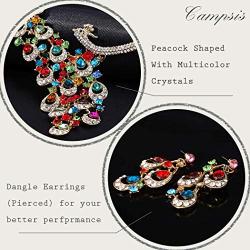 Campsis Gold Bride Wedding Statement Necklace Bridal Crystal Peacock Neckalce Earrings Jewelry Set for Women