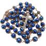 Nazareth Store Deep Blue Crystal Beads Rosary Necklace Holy Soil Medal & Cross Crucifix Christian Handmade Religious Rosaries