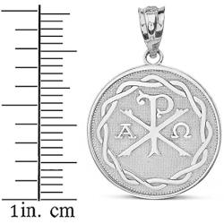 925 Sterling Silver Chi Rho Alpha Omega Symbol Medallion Round Pendant