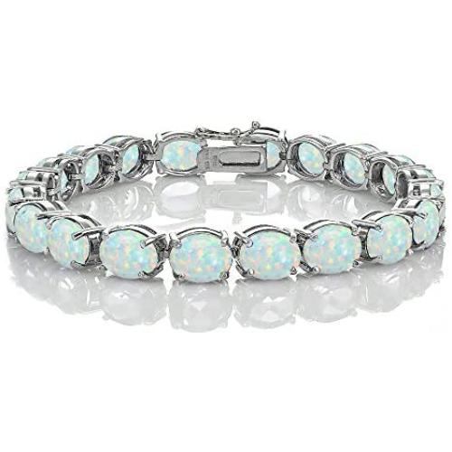 Ice Gems Sterling Silver Genuine or Created Gemstone 9x7mm Oval Tennis Bracelet