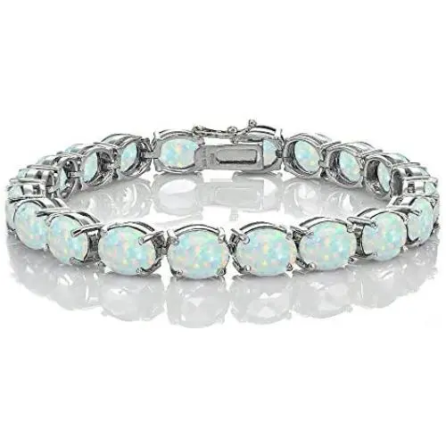 Ice Gems Sterling Silver Genuine or Created Gemstone 9x7mm Oval Tennis Bracelet Ice Gems Sterling Silver Genuine or Created Gemstone 9x7mm Oval Tennis Bracelet