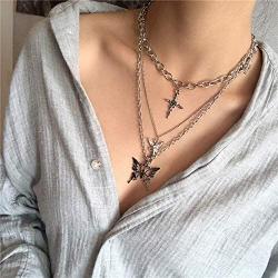 YERTTER Dainty Unique Punk Layering Chain Choker Necklace Boho Jewelry Set Layered Butterfly Pendant Statement Chunky Chain Necklace Festival Statement Necklace for Women Man