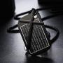 Jstyle 2Pcs Stainless Steel Black Dog Tag Cross Necklace Pendant Necklace for Men Lords Prayer Necklace Military Tag with Rolo Chain Wheat Chain