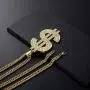 Gold Chain with Dollar Sign Big Money Necklaces for Men Women,Stainless Steel Iced Out Rhinestone Jewelry,Fashion Pendants with 28 Inches Chain