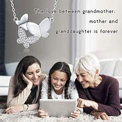 APOTIE Three Butterfly Necklace for Mother Daughter 925 Sterling Silver CZ Generations Jewelry for Grandma Birthday Gifts