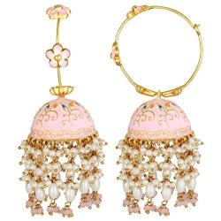 Aheli Elegant Wedding Party Designer Floral Enamel Jhumka Jhumki Earrings with Beaded Tassel Ethnic Fashion Jewelry for Indian Women