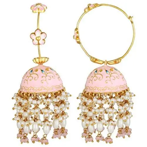 Aheli Elegant Wedding Party Designer Floral Enamel Jhumka Jhumki Earrings with Beaded Tassel Ethnic Fashion Jewelry for Indian Women Aheli Elegant Wedding Party Designer Floral Enamel Jhumka Jhumki Earrings with Beaded Tassel Ethnic Fashion Jewelry for Indian Women