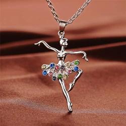 Fuqimanman2020 Ballerina Dance Pendant Necklace Jewelry Gifts Pink Color red Blue Green