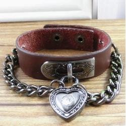 Bystar Bracelet of Punk Rock Rivet Wrap Retro Multi Circle Unisex Heart Chain Genuine Leather 4-Color Creative