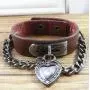 Bystar Bracelet of Punk Rock Rivet Wrap Retro Multi Circle Unisex Heart Chain Genuine Leather 4-Color Creative