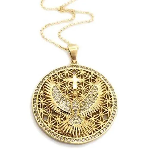 Gold Holy Spirit Big Pendant Necklace Gold Plated Chain 18'' Religious Jewelry