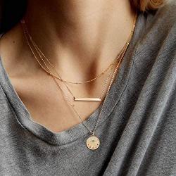 Fiusem Gold Layered Evil Eye Necklaces for Women, Dainty 14K Gold Choker Necklaces and Chain Necklaces for Teen Girls Tiny Evil Eye Pendant Necklace, 14”, 16”, 18”