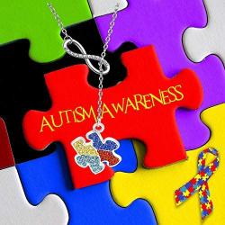 AKTAP Autism Awareness Jigsaw Necklace Autism Awareness Month Gift Asperger Awareness Jewelry Infinity Y Lariat Necklace for Autism Mom Autism Teacher Autistic Girl