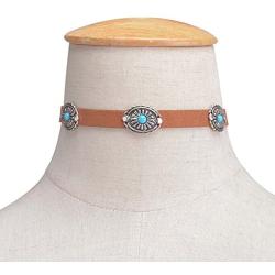 Olbye Bohemia Turquoise Choker Necklace Leather Choker Jewelry Suede Necklace for Women and Girls Boho Style