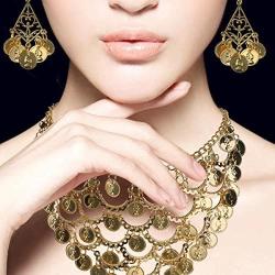 BESTOYARD Belly Dance Jewelry Set Gold Necklace Earrings for, Golden, Size Mid
