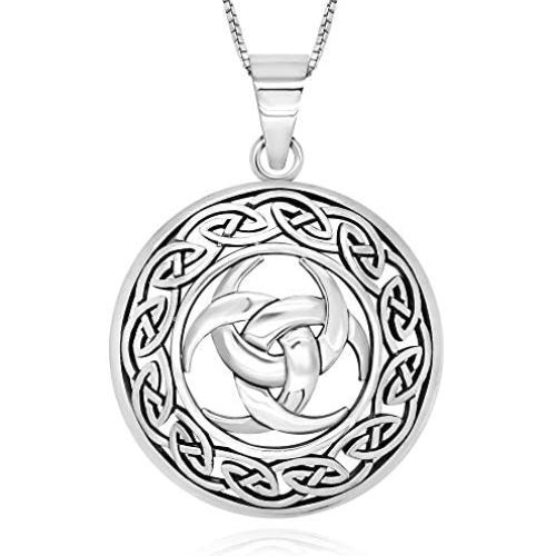 925 Sterling Silver Triple Odin Horn Triskelion Necklace Pendant Necklace, 18''
