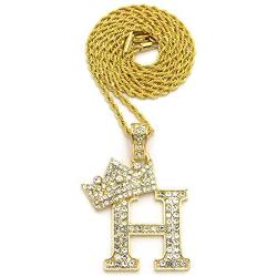 CBC Crown Rhinestone Studded Crown Initial Alphabet Letter Pendant Necklace 24'' Rope Chain Necklaces