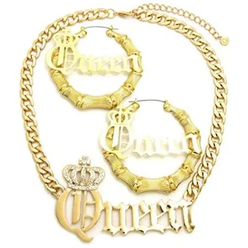 Fashion 21 Womens Statement Queen Necklace, Bamboo Pierced Earring in Gold Tone Fashion 21 Womens Statement Queen Necklace, Bamboo Pierced Earring in Gold Tone