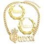 Fashion 21 Womens Statement Queen Necklace, Bamboo Pierced Earring in Gold Tone