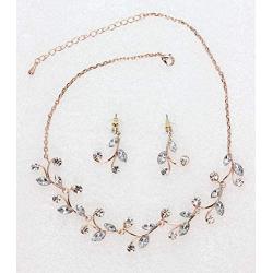 Faship Gorgeous Rhinestone Crystal Floral Necklace Earrings Set