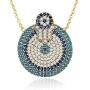 DAHI SHOP Turkish Greek Third Evil Eye Necklace Hamsa Hand of Fatima Delivered With Jewelry Gift Box Natural Gemstone 16'' Chain Gold-tone + 2'' Extender