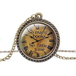 FM FM42 So Many Books So Little time Round Pendant Necklace with 26'' Rolo Chain (4 Styles)